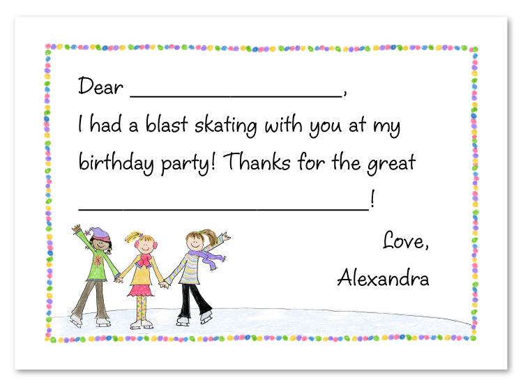 Girls Ice Skating Flat Notecard