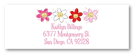 Pink Happy Daisy Row Address Labels