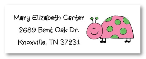 Pink and Green Ladybug Address Labels