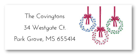 Three Holiday Wreaths Address Labels