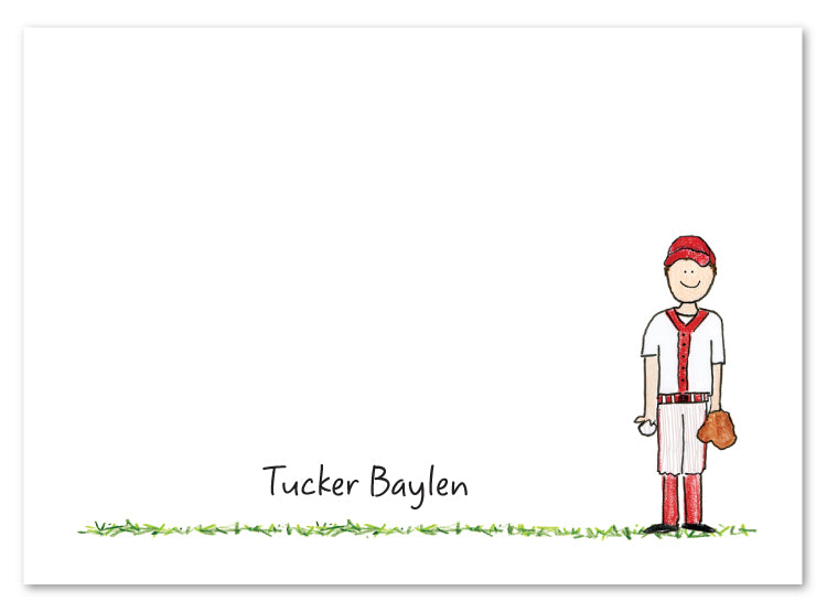 Brunette Baseball Boy Flat Note Card