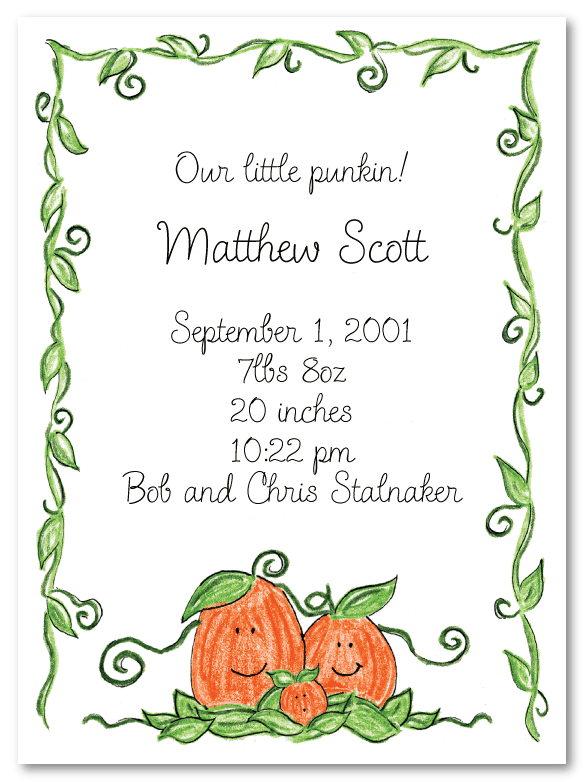 Pumpkin Family Of 3 Birth Announcements