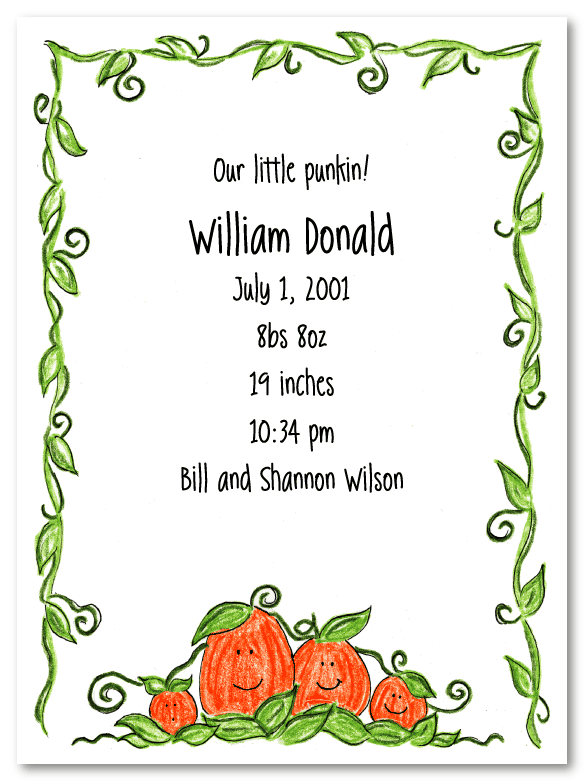Pumpkin Family Of 4 Birth Announcements