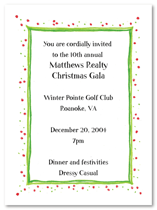 Red & Green Speckled Border Party Invitations