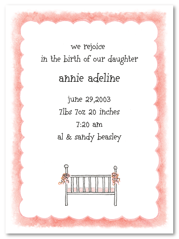 Pink Bassinet Birth Announcements