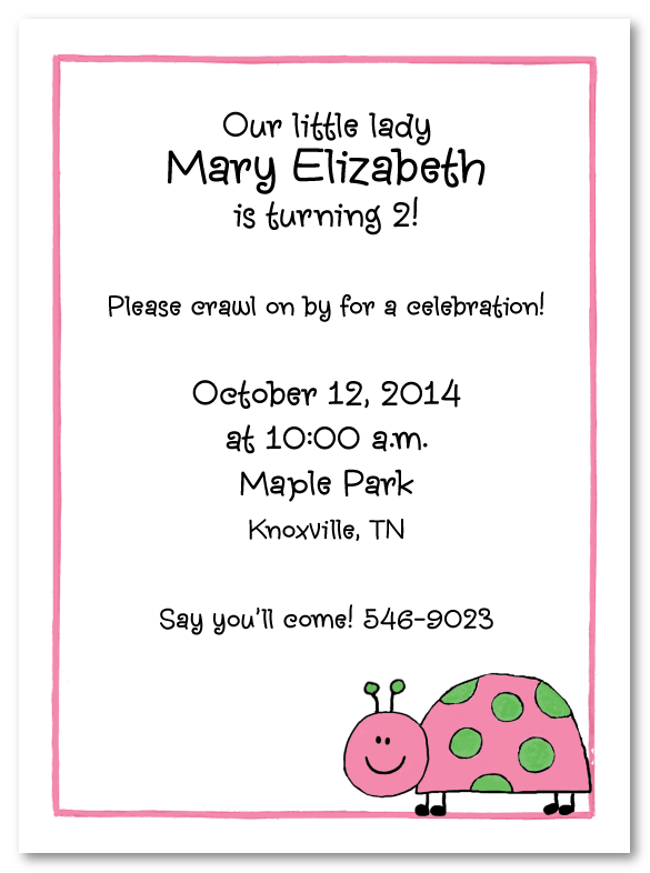 Pink and Green Ladybug Invitation