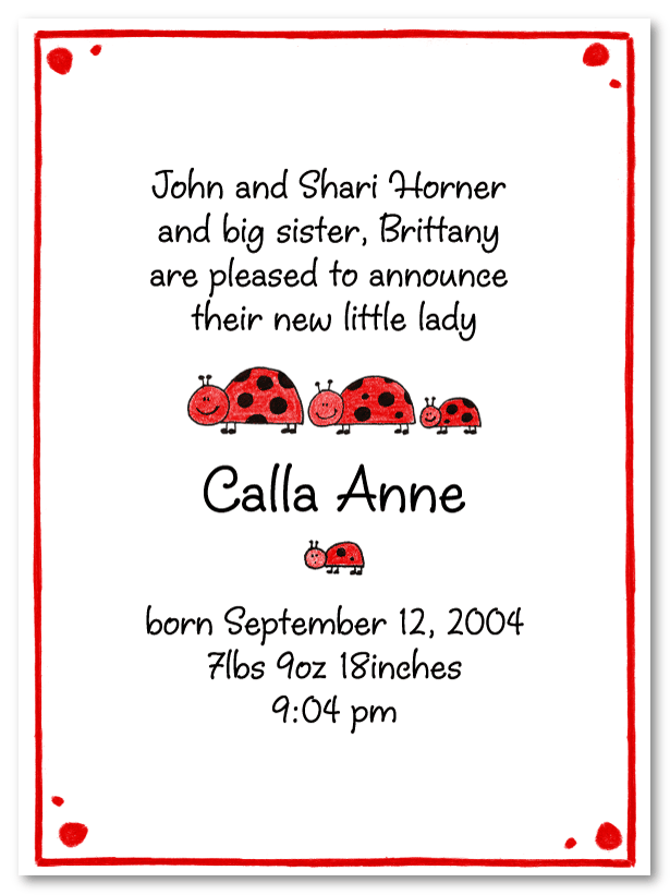 Ladybug Family Of 4 Birth Announcements