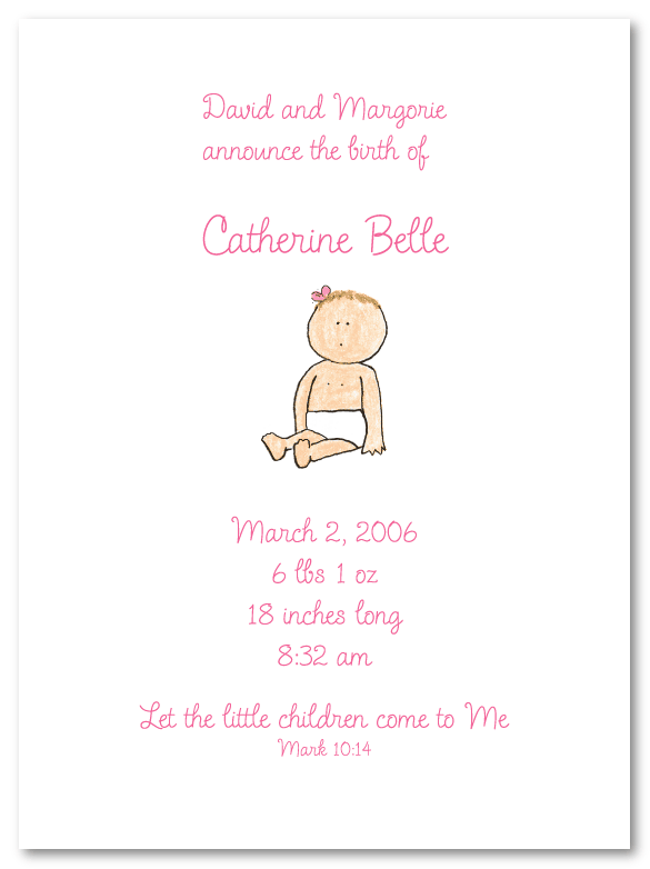 Sitting Baby Girl Birth Announcements