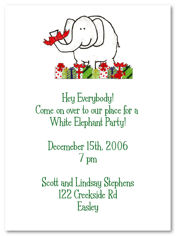 White Elephant Invitations