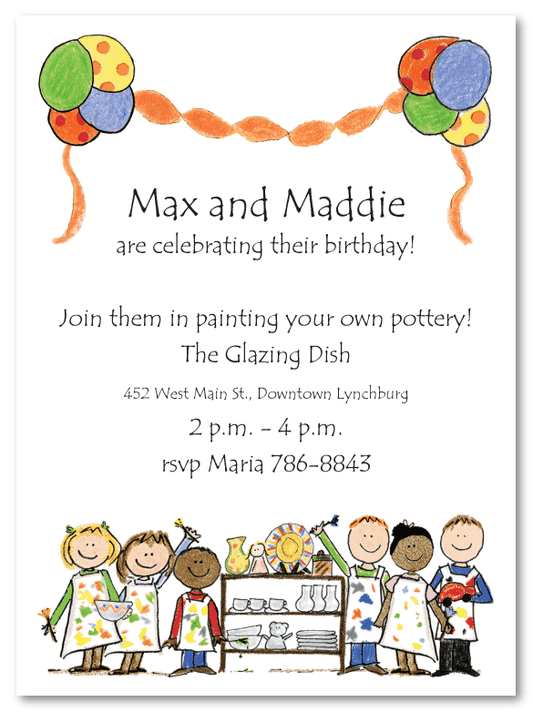 Boy's & Girl's Pottery Invitations