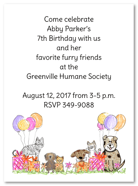 Girl's Cat and Dog Party Invitations