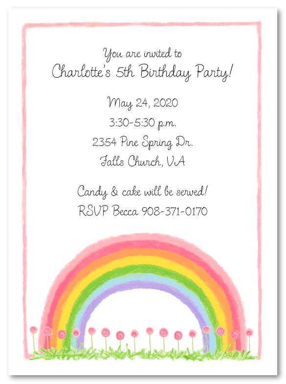 Pastel Pink Rainbow Party Invitations