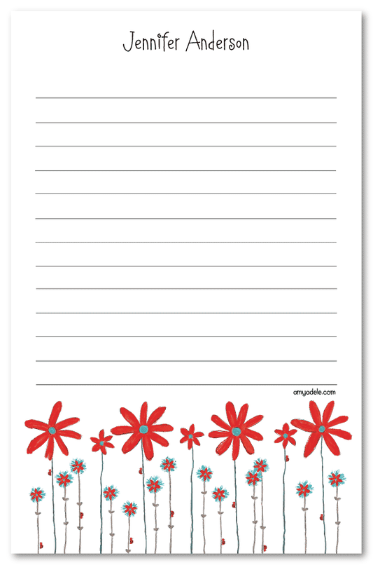 Red Daisies And Ladybugs Note Pad