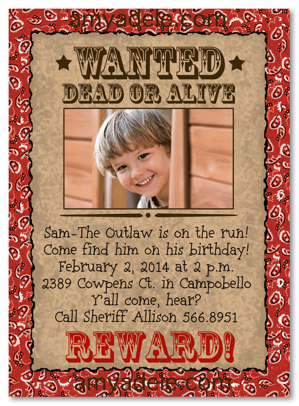 Western Outlaw Poster Photo Invitation