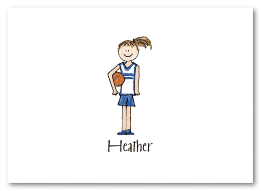 Brunette Basketball Girl Thank You Note