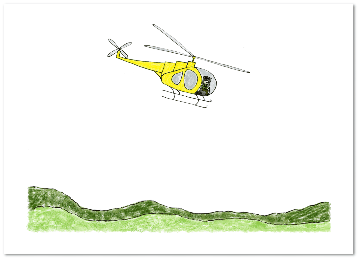 Yellow Helicopter Folded Notecard