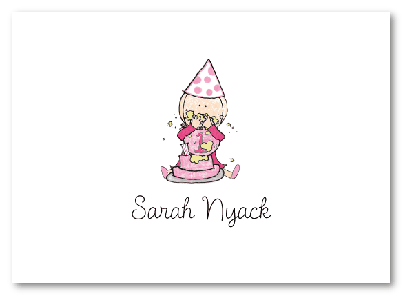 Girls First Birthday Folded Notecard