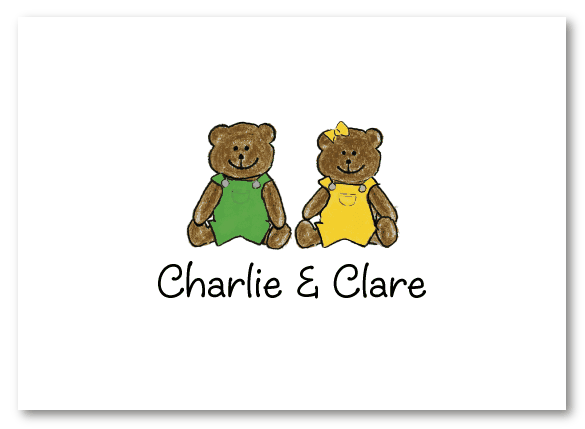 Boy And Girl Bear Folded Notecard