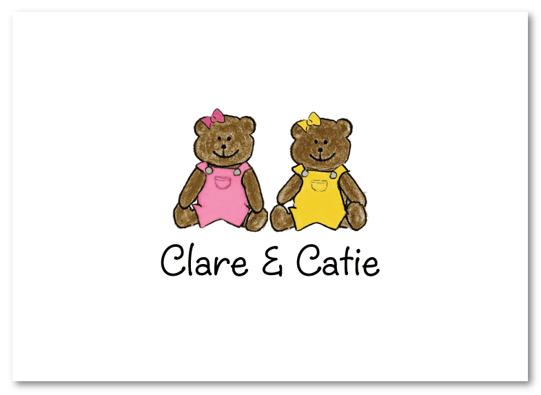 Two Girl Bears Folded Notecard