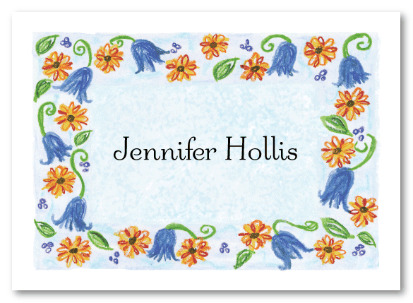 Blue Border Tulips Folded Notecard