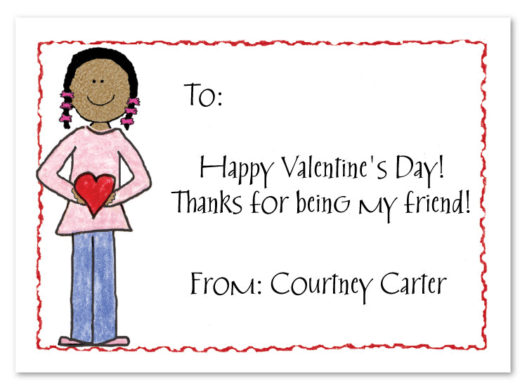 African American Valentine Girl Flat Note Card
