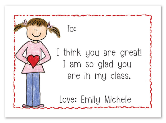 Brunette Valentine Girl Flat Note Card