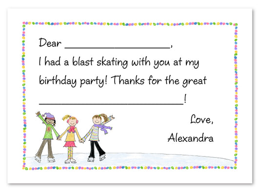 Girls Ice Skating Flat Notecard