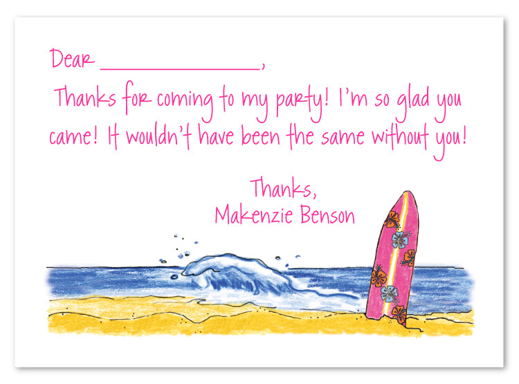 Pink Surfboard Flat Note Card