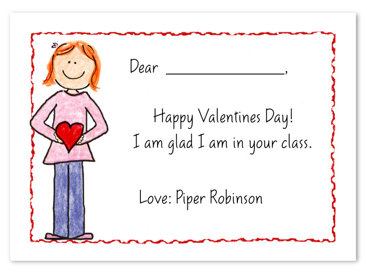 Red Head Valentine Girl Flat Note Card