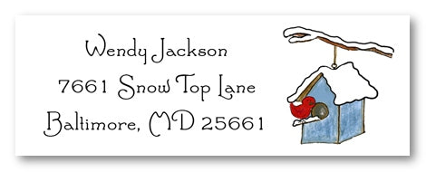 Snowy Bird House Address Labels