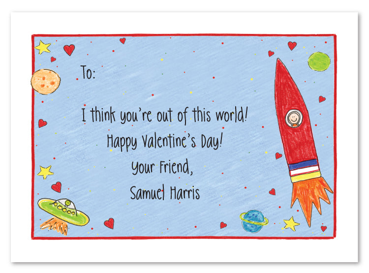 Up In Space Valentine Flat Note Card