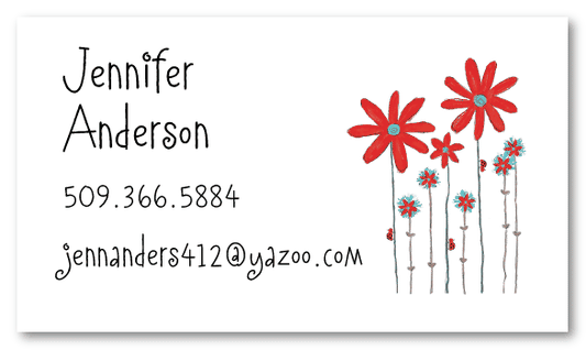 Red Daisies and Ladybugs Calling Cards