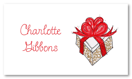 Brown Gift With Red Bow Calling Cards
