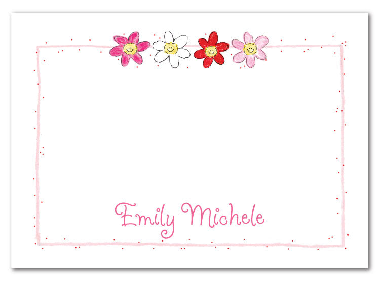 Pink Happy Daisy Row Flat Note Card