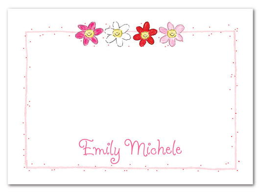 Pink Happy Daisy Row Flat Note Card