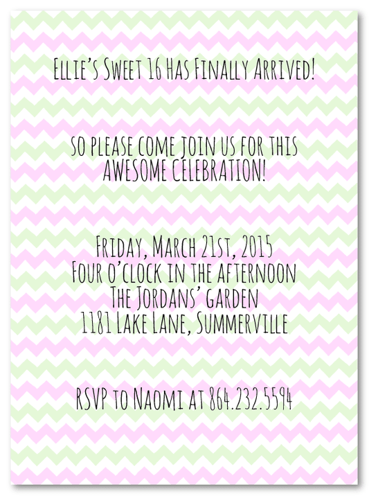 Pink and Green Chevron Invitations