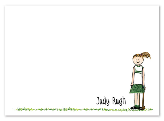 Brunette Field Hockey Girl Flat Card