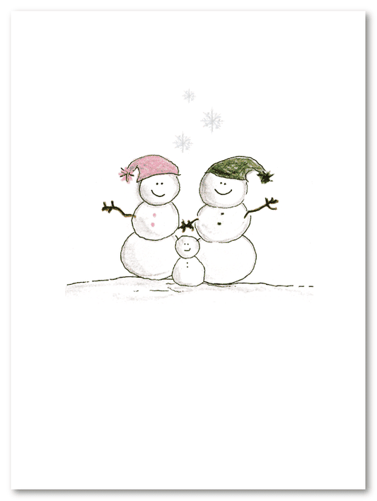 Snowmen Family Of 3  Personalized Christmas Card