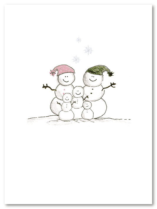 Snowmen Family Of 5  Personalized Christmas Card
