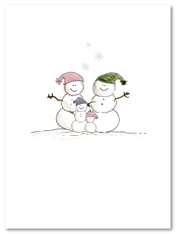 Snowmen Family With Boy & Girl  Personalized Christmas Card
