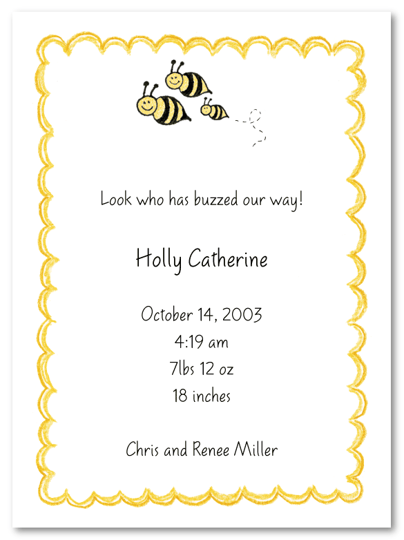 Bee Family Of 3 Birth Announcements