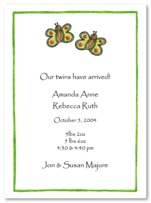 Butterfly Family Twins Baby Shower Invites