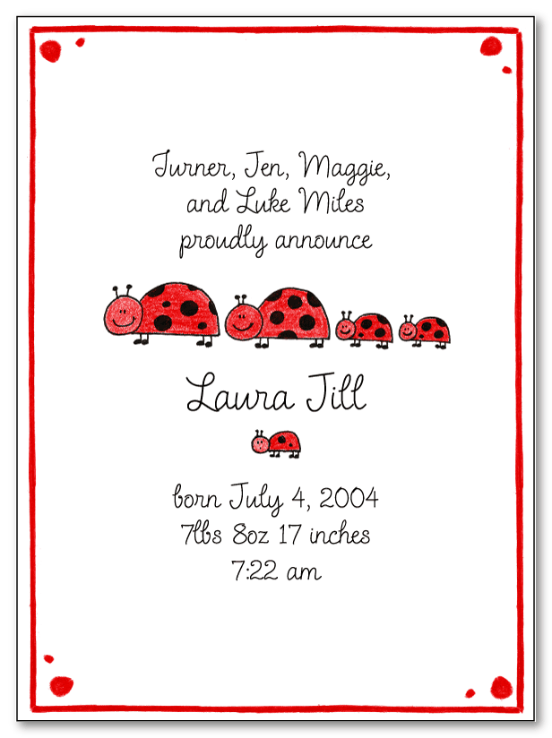 Ladybug Family Of 5 Birth Announcements