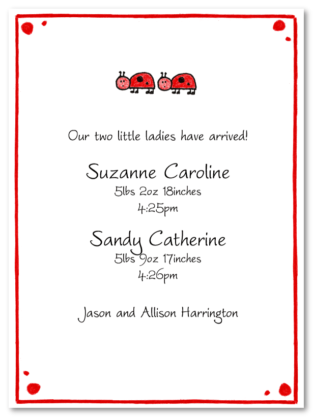 Ladybug Family Twins Baby Shower Invites