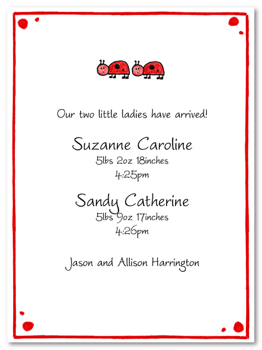 Ladybug Family Twins Baby Shower Invites