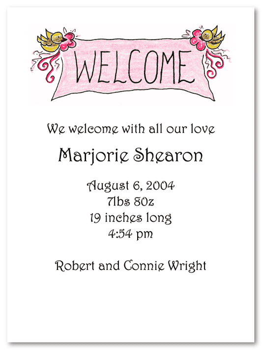 Pink Banner Birth Announcements