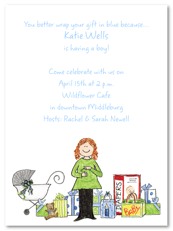 Red Head Mom's Baby Shower-Blue Baby Shower Invites