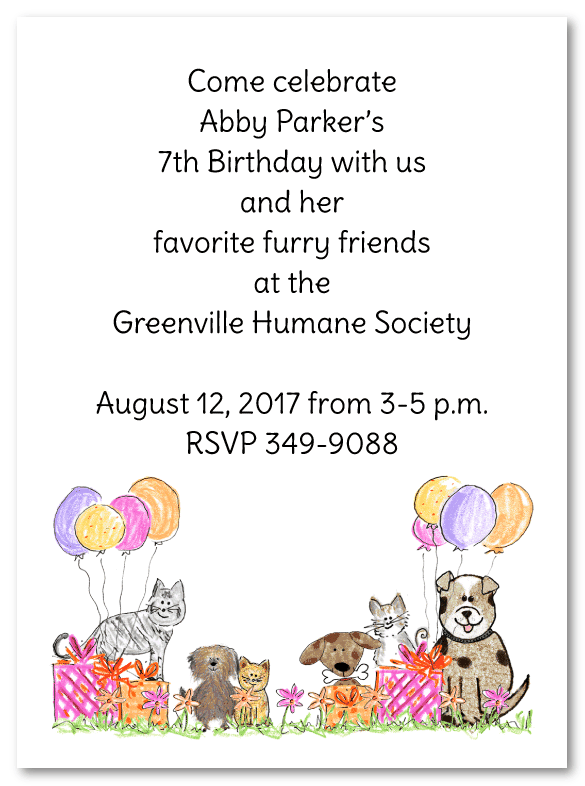Girl's Cat and Dog Party Invitations