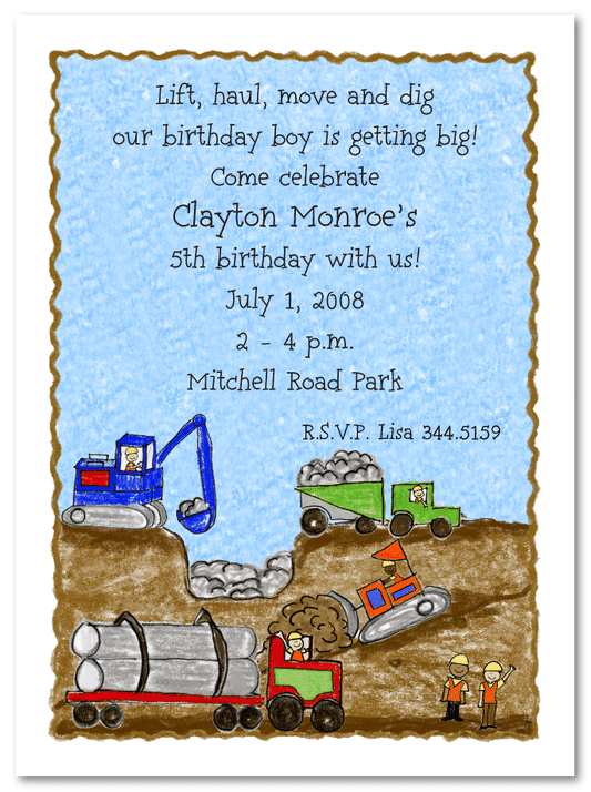 Construction Trucks Invitations