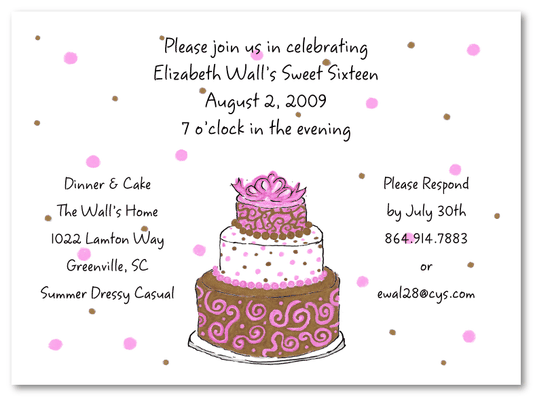 Pink And Brown Birthday Cake Invitations